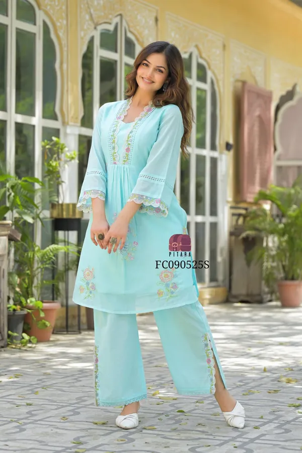 Firozi_Pure_Cotton_Embroidered_Kurta_&_Pant_For_Women