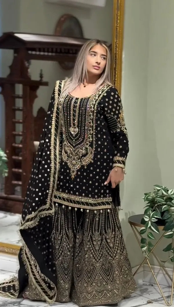 Black_Faux_Georgette_Sequence_Embroidery_Kurta_&_Sharara_For_Women