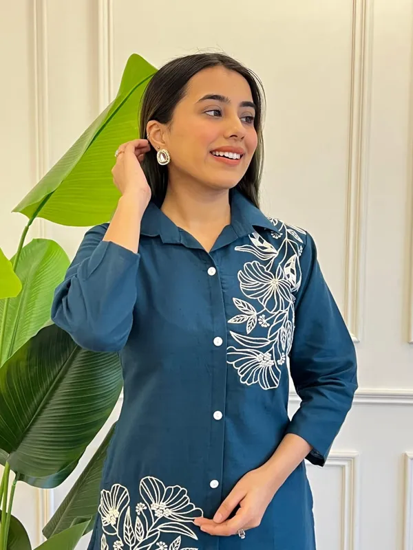 Blue_Pure_Cotton_Embroidered_Work_Kurta_&_Palazzo_Co_-_Ord_Set_For_Women_&_Girls