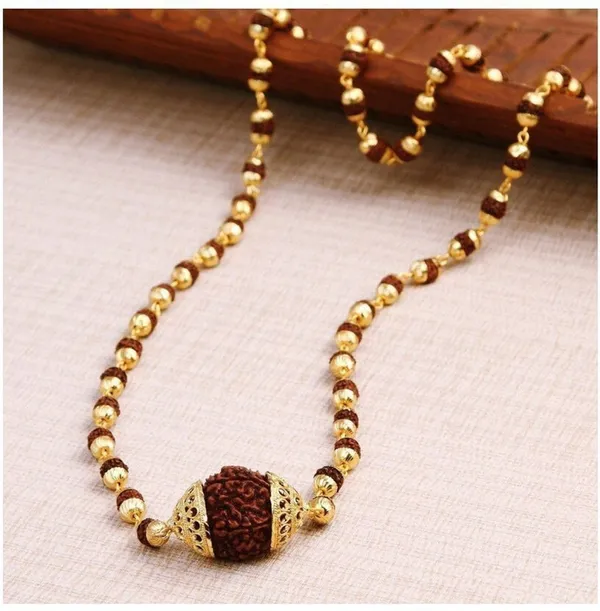 Panchmukhi_Big_Cap_Rudraksh_Mala_Gold_Plated_8mm_36bead_Wood_Chain_15g_Gold_Plated_Plated_Brass_Necklace