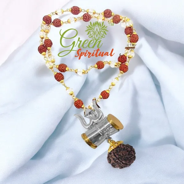 Damru_Locket_Rudraksha_Crystel_Mala_Sacred_Symbol_Of_Power_Protection_Gold_Plated_Plated_Wood_Chain