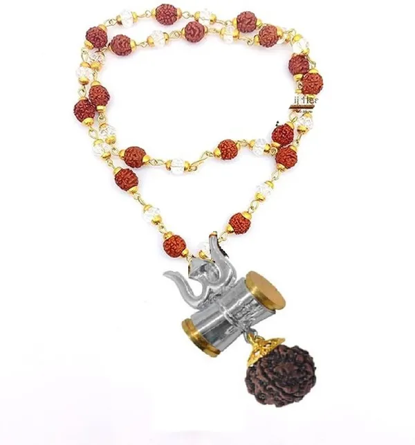 Damru_Locket_Rudraksha_Crystel_Mala_Sacred_Symbol_Of_Power_Protection_Gold_Plated_Plated_Wood_Chain