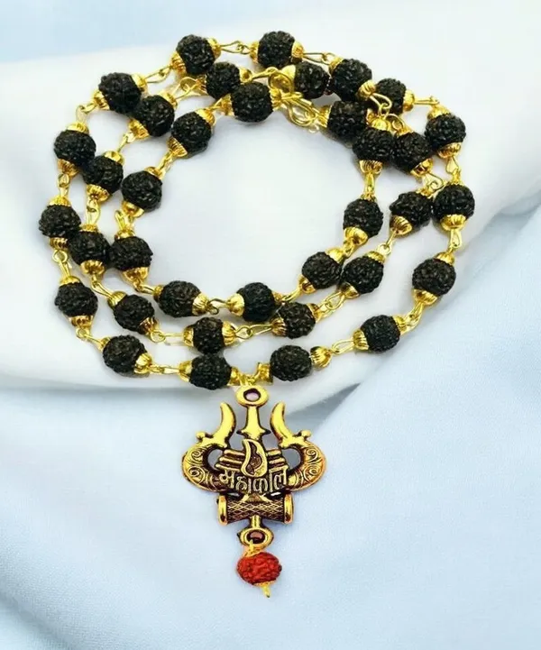 Religious_Jewelry_Trishul_Locket_With_Puchmukhi_Rudraksha_Mala_8mm_36beads_Gold_Plated_Plated_Wood_Chain