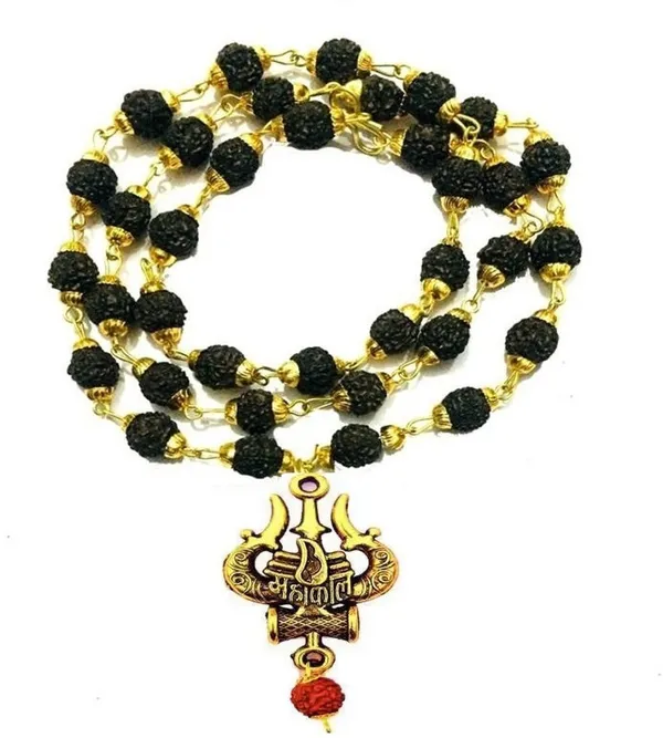 Religious_Jewelry_Trishul_Locket_With_Puchmukhi_Rudraksha_Mala_8mm_36beads_Gold_Plated_Plated_Wood_Chain