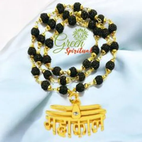 Religious_Jewelry_Mahakal_Locket_With_Puchmukhi_Rudraksha_Mala_8mm_36beads_Gold_Plated_Plated_Wood_Chain