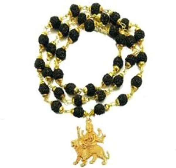 Religious_Jewelry_Durga_Locket_With_Puchmukhi_Rudraksha_Mala_8mm_36beads_Gold_Plated_Plated_Wood_Chain