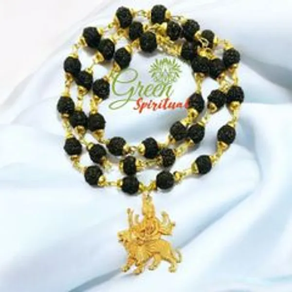 Religious_Jewelry_Durga_Locket_With_Puchmukhi_Rudraksha_Mala_8mm_36beads_Gold_Plated_Plated_Wood_Chain