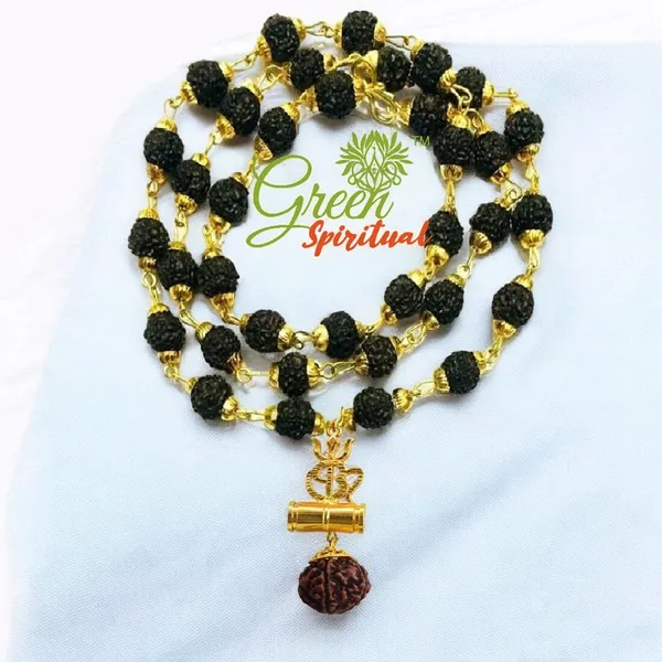 Religious_Jewelry_Trishul_Locket_With_Puchmukhi_Rudraksha_Mala_8mm_36beads_Gold_Plated_Plated_Wood_Chain