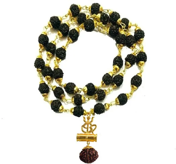 Religious_Jewelry_Trishul_Locket_With_Puchmukhi_Rudraksha_Mala_8mm_36beads_Gold_Plated_Plated_Wood_Chain