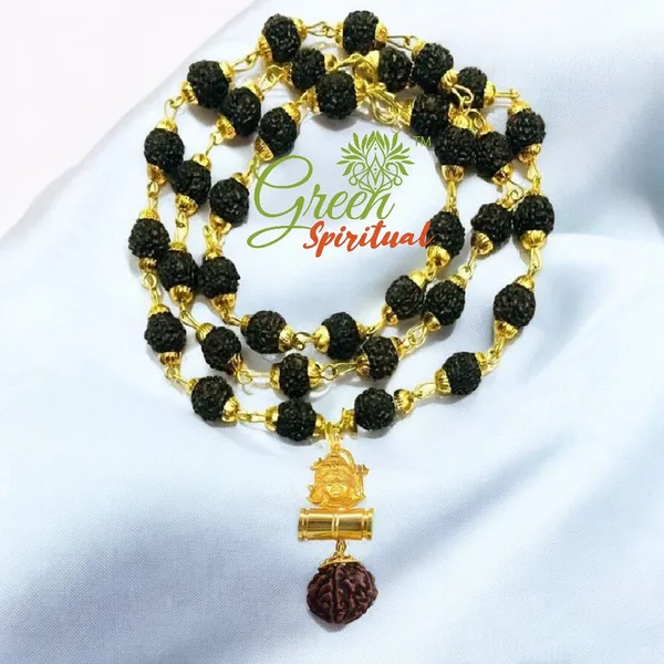 Religious_Jewelry_Shiv_Locket_With_Puchmukhi_Rudraksha_Mala_8mm_36beads_Gold_Plated_Plated_Wood_Chain