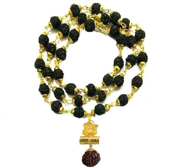 Religious_Jewelry_Shiv_Locket_With_Puchmukhi_Rudraksha_Mala_8mm_36beads_Gold_Plated_Plated_Wood_Chain