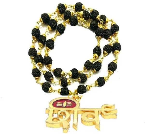 Religious_Jewelry_Shiv_Locket_With_Puchmukhi_Rudraksha_Mala_8mm_36beads_Gold_Plated_Plated_Wood_Chain