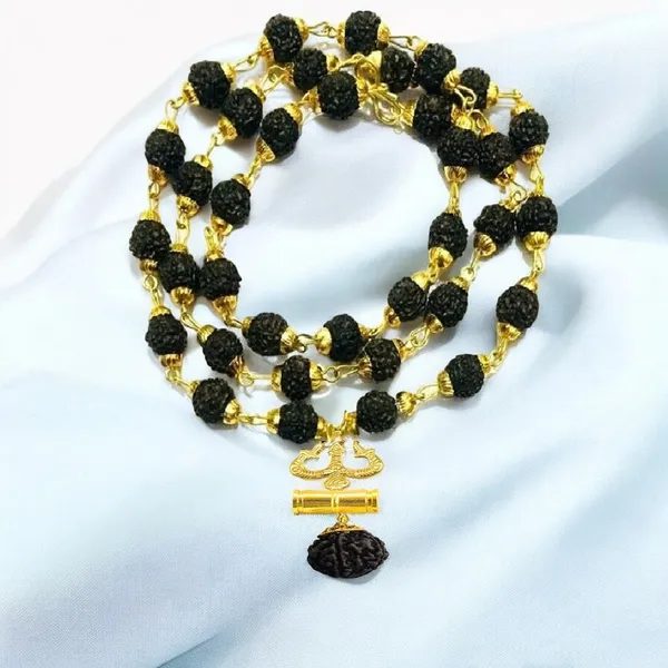 Religious_Trishul_Damru_Locket_With_Puchmukhi_Rudraksha_Mala_8mm_36beads_Gold_Plated_Plated_Wood_Chain