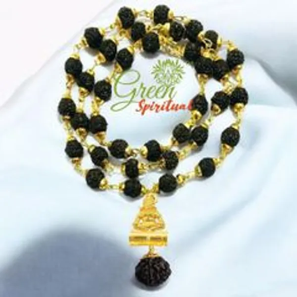 Religious_Jewelry_Shiv_Locket_With_Puchmukhi_Rudraksha_Mala_8mm_36beads_Gold_Plated_Plated_Wood_Chain