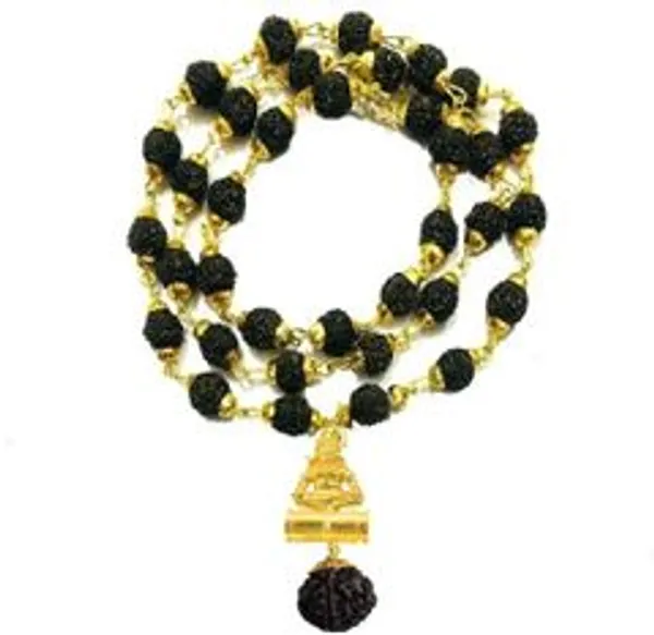 Religious_Jewelry_Shiv_Locket_With_Puchmukhi_Rudraksha_Mala_8mm_36beads_Gold_Plated_Plated_Wood_Chain
