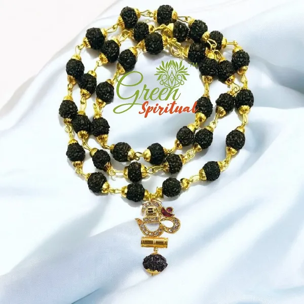 Religious_Jewelry_Om_Damru_Locket_With_Puchmukhi_Rudraksha_Mala_8mm_36beads_Gold_Plated_Plated_Wood_Chain