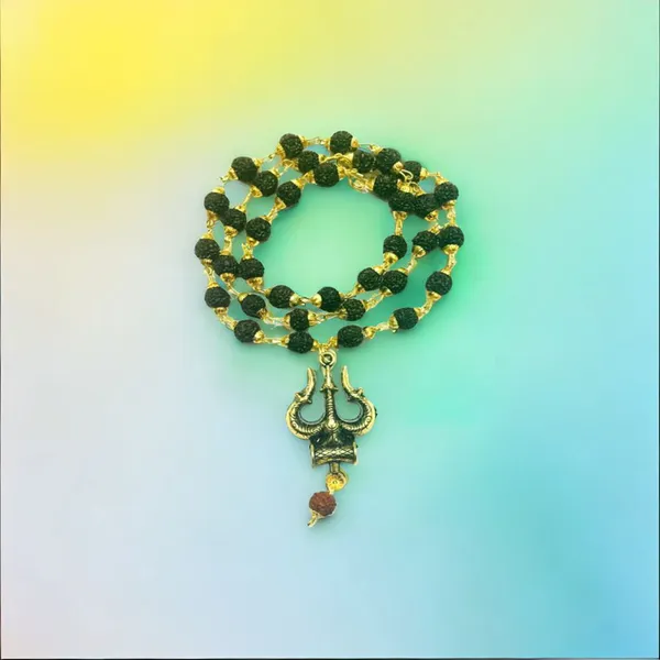 Religious_Jewelry_Trishul_Locket_With_Puchmukhi_Rudraksha_Mala_8mm_36beads_Gold_Plated_Plated_Wood_Chain