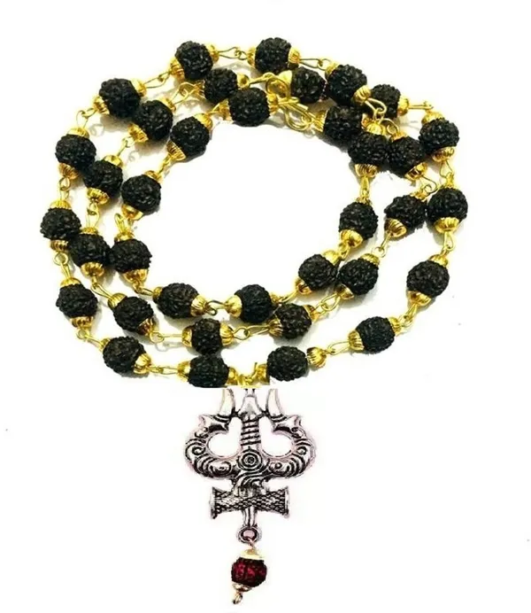 Religious_Jewelry_Trishul_Locket_With_Puchmukhi_Rudraksha_Mala_8mm_36beads_Gold_Plated_Plated_Wood_Chain