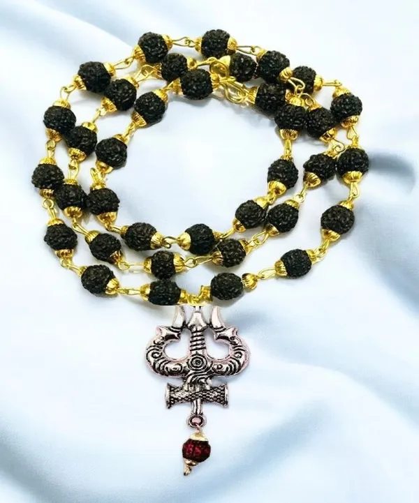 Religious_Jewelry_Trishul_Locket_With_Puchmukhi_Rudraksha_Mala_8mm_36beads_Gold_Plated_Plated_Wood_Chain