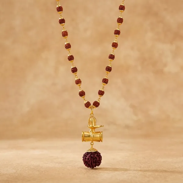 Brass_Beautiful_Great_Hindu_Shiv_Ling_Trishul_Kavach_Damaru_Locket_With_Panchmukhi_Rudraksha_Mala_Gold_Plated_Plated_Wood_Chain