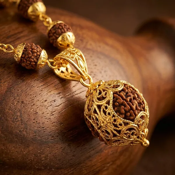 Panchmukhi_Big_Cap_Rudraksh_Mala_Gold_Plated_8mm_36bead_Wood_Chain_15g_Gold_Plated_Plated_Brass_Necklace