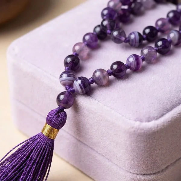 Green_Spiritual_Purple_Agate_Stone_Mala_Brass_Plated_Brass_Chain