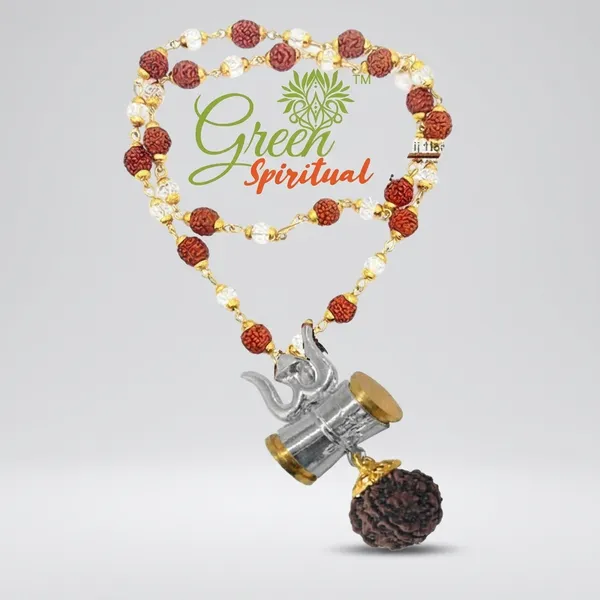 Damru_Locket_Rudraksha_Crystel_Mala_Sacred_Symbol_Of_Power_Protection_Gold_Plated_Plated_Wood_Chain