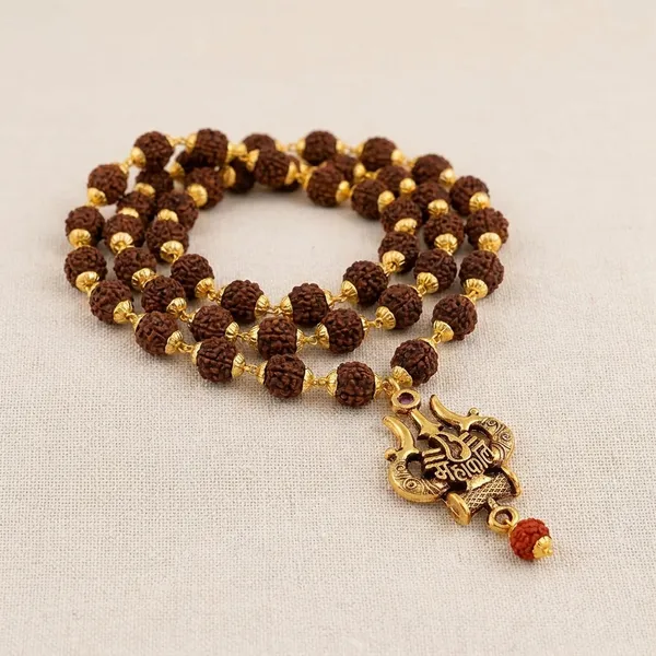 Religious_Jewelry_Trishul_Locket_With_Puchmukhi_Rudraksha_Mala_8mm_36beads_Gold_Plated_Plated_Wood_Chain