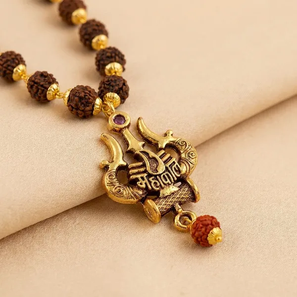 Religious_Jewelry_Trishul_Locket_With_Puchmukhi_Rudraksha_Mala_8mm_36beads_Gold_Plated_Plated_Wood_Chain