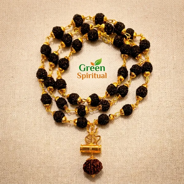 Religious_Jewelry_Trishul_Locket_With_Puchmukhi_Rudraksha_Mala_8mm_36beads_Gold_Plated_Plated_Wood_Chain