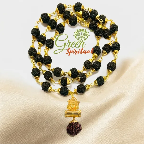 Religious_Jewelry_Shiv_Locket_With_Puchmukhi_Rudraksha_Mala_8mm_36beads_Gold_Plated_Plated_Wood_Chain