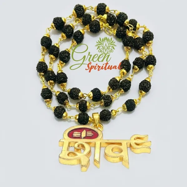 Religious_Jewelry_Shiv_Locket_With_Puchmukhi_Rudraksha_Mala_8mm_36beads_Gold_Plated_Plated_Wood_Chain