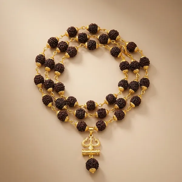 Religious_Trishul_Damru_Locket_With_Puchmukhi_Rudraksha_Mala_8mm_36beads_Gold_Plated_Plated_Wood_Chain