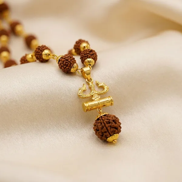 Religious_Trishul_Damru_Locket_With_Puchmukhi_Rudraksha_Mala_8mm_36beads_Gold_Plated_Plated_Wood_Chain