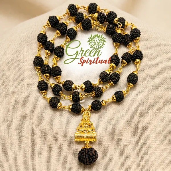 Religious_Jewelry_Shiv_Locket_With_Puchmukhi_Rudraksha_Mala_8mm_36beads_Gold_Plated_Plated_Wood_Chain