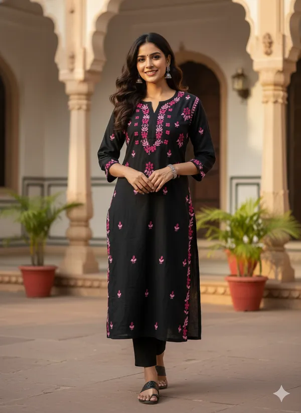 Black_Chikan_Rayon_Kurti_For_Women