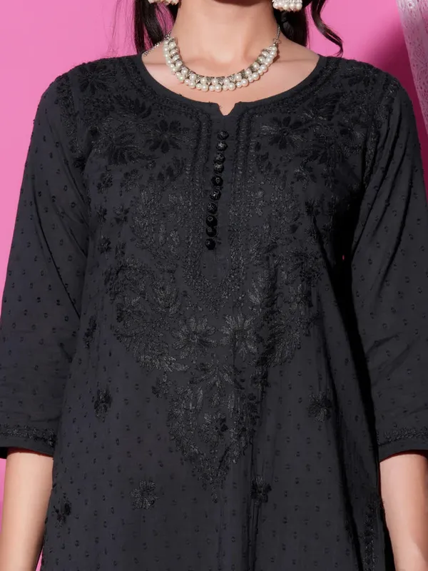Black_Dobby_Chikankari_Pant_Set_For_Women