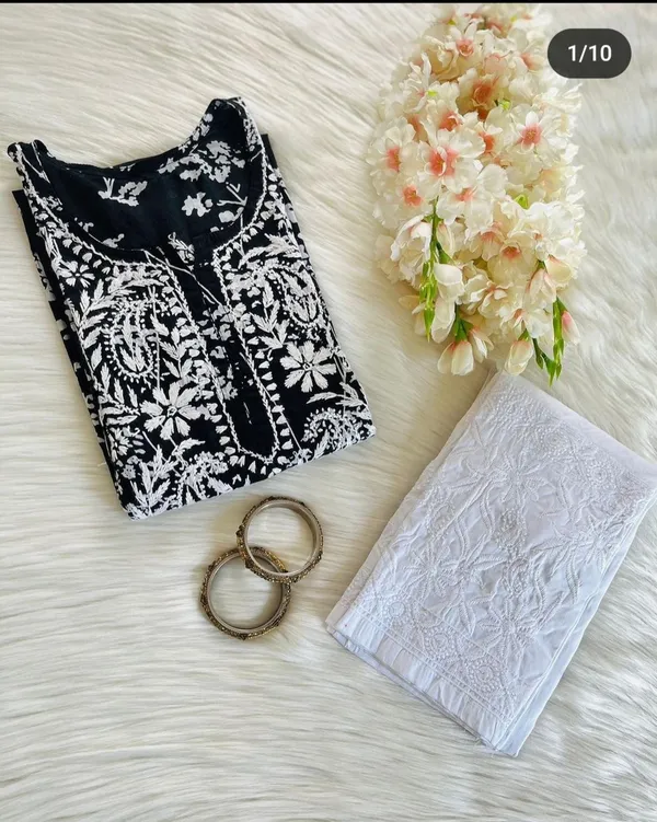 Black_Mulmul_Chikan_Kurta_Set_For_Women