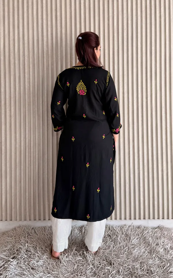 Black_Rayon_Chikan_Kurti_Multi_Work_For_Women