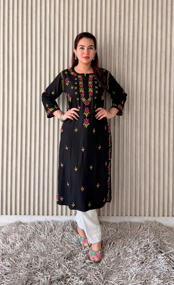Black_Rayon_Chikan_Kurti_Multi_Work_For_Women