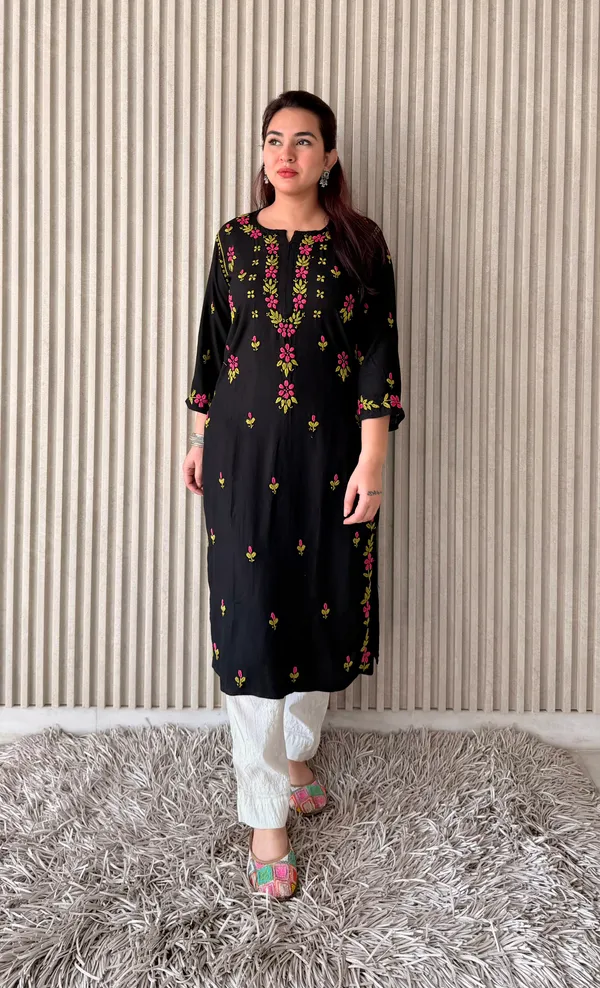 Black_Rayon_Chikan_Kurti_Multi_Work_For_Women