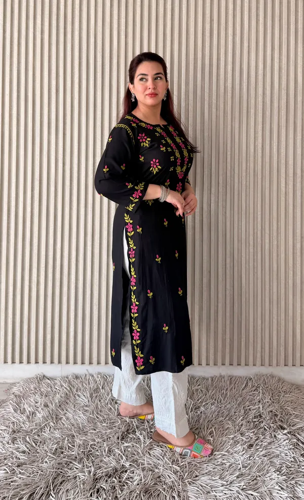 Black_Rayon_Chikan_Kurti_Multi_Work_For_Women