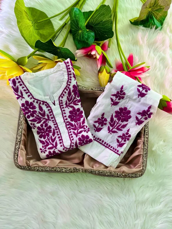 White_Chanderi_Chikan_Pant_Set_For_Women