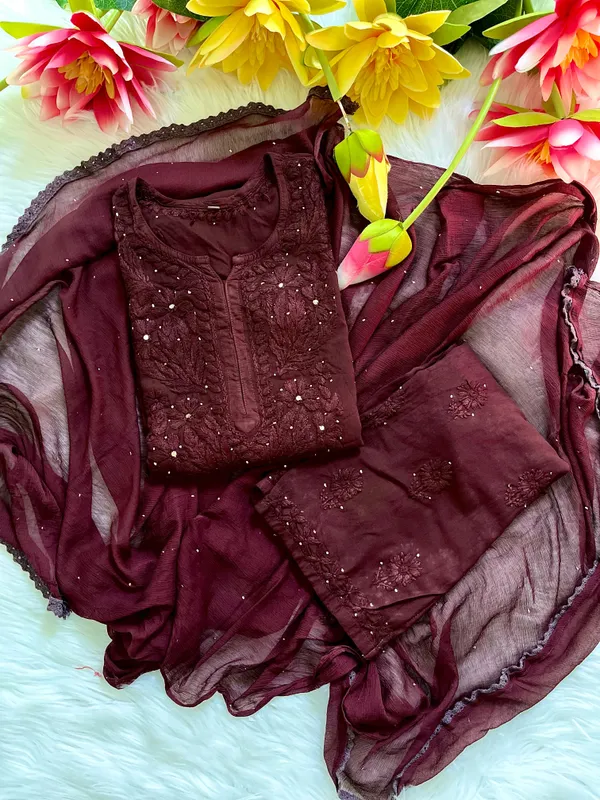 Brown_Chikankari_Mukesh_Palazzo_Dupatta_Set_For_Women