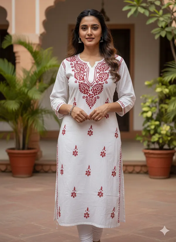 Red_Cotton_Red_Work_Chikankari_Kurti_For_Women