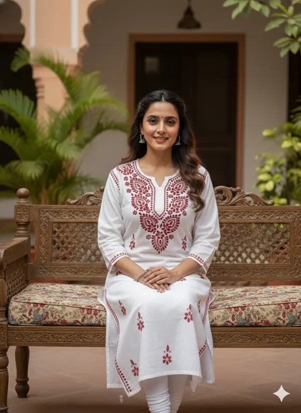 Red_Cotton_Red_Work_Chikankari_Kurti_For_Women