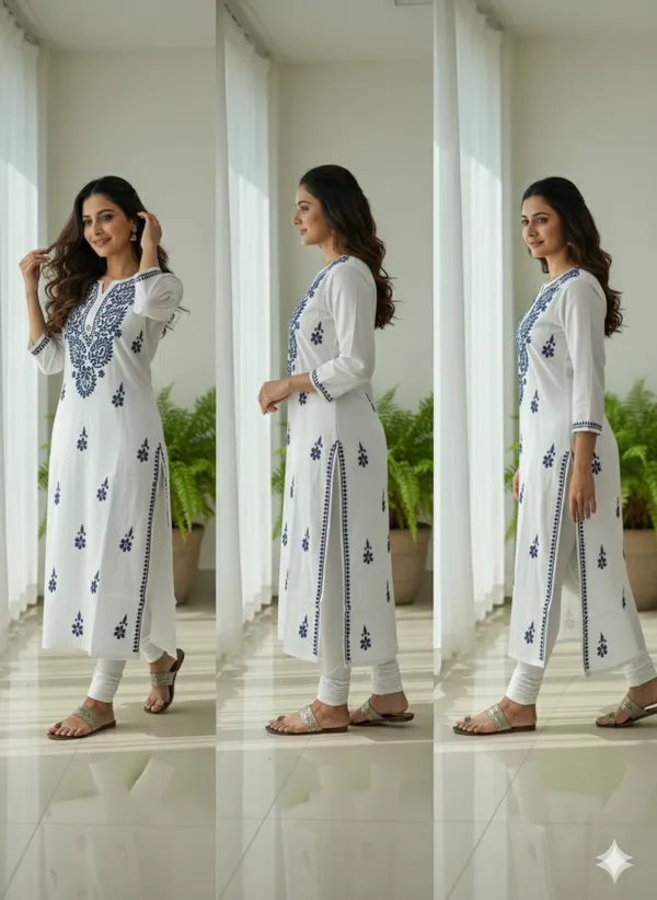 White_Cotton_Blue_Work_Kurti_For_Women