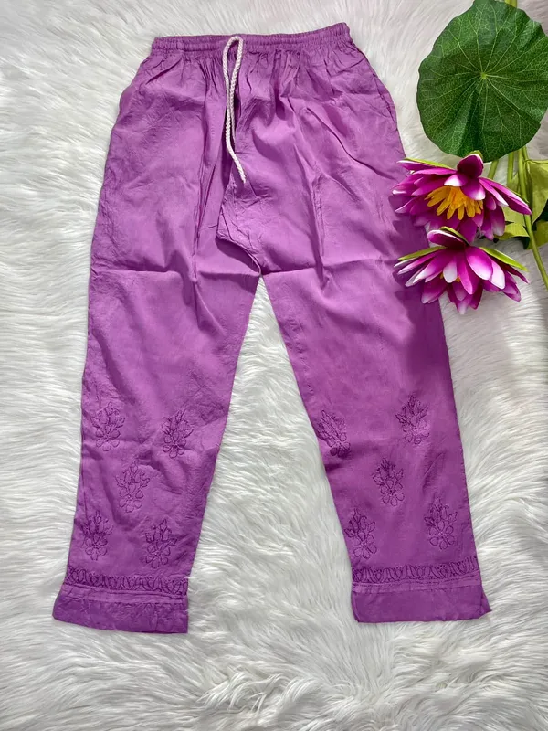 Purple_Exclusive_Lucknowi_Chikankari_Chanderi_Pant_Set_For_Women