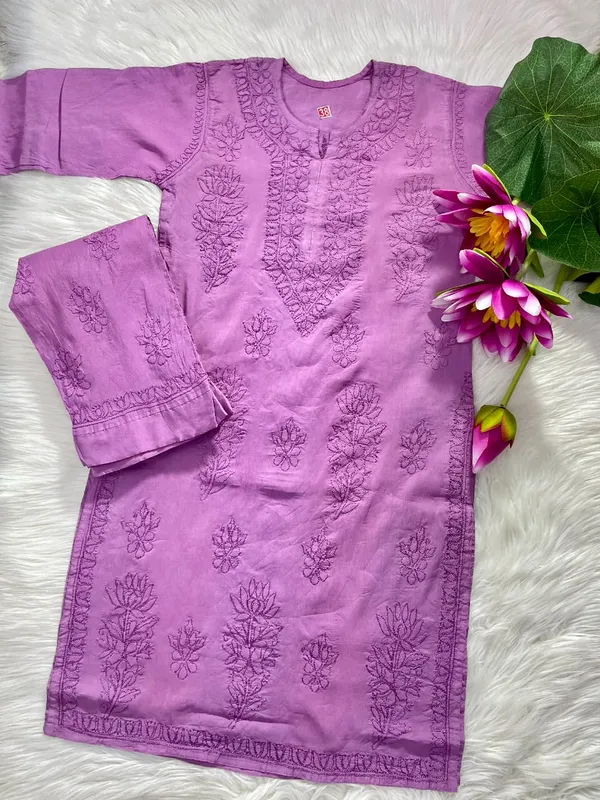 Purple_Exclusive_Lucknowi_Chikankari_Chanderi_Pant_Set_For_Women