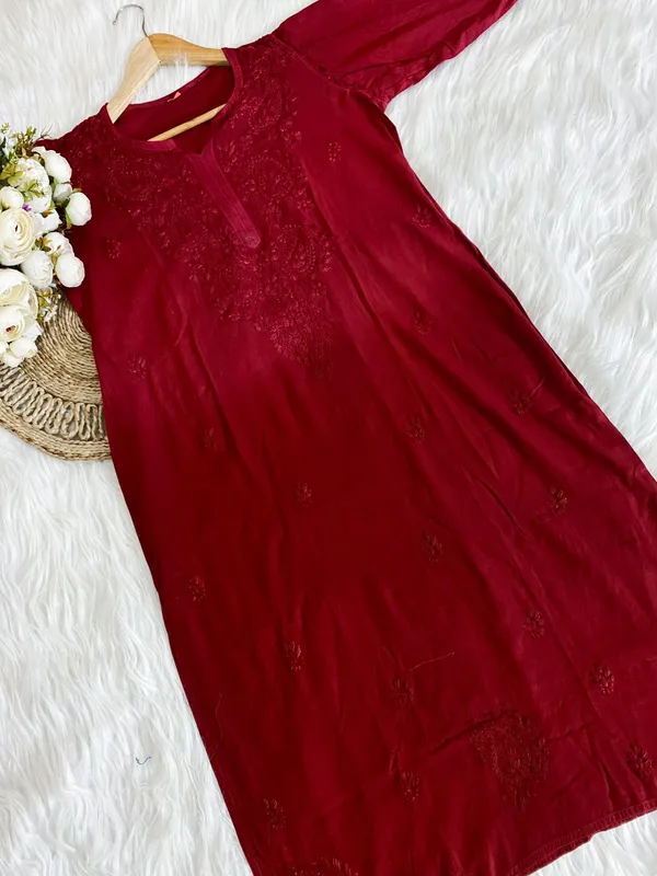 Maroon_Rayon_Chikan_Dupatta_Plazo_Set_For_Women